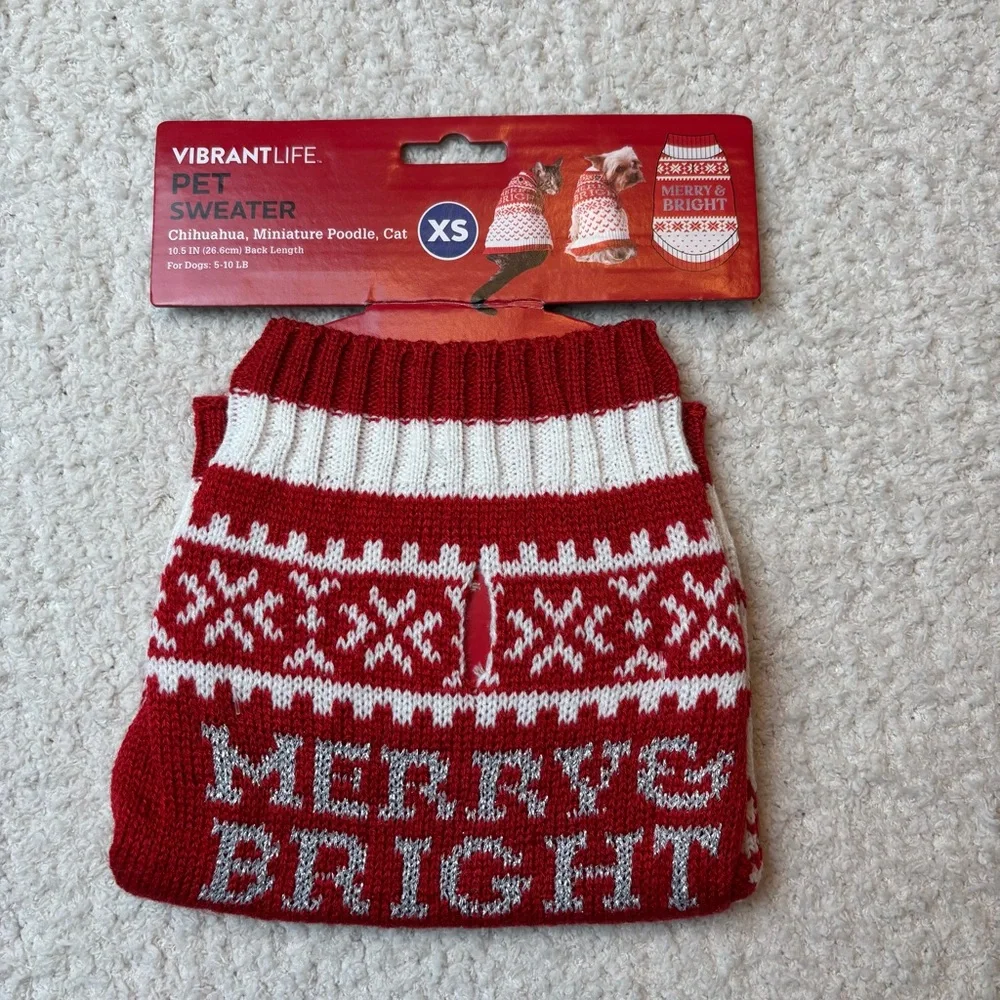 Vibrant Life Dog Sweater‎ XS Green Red Lot of 2 Holiday Gingerbread Merry Bright
